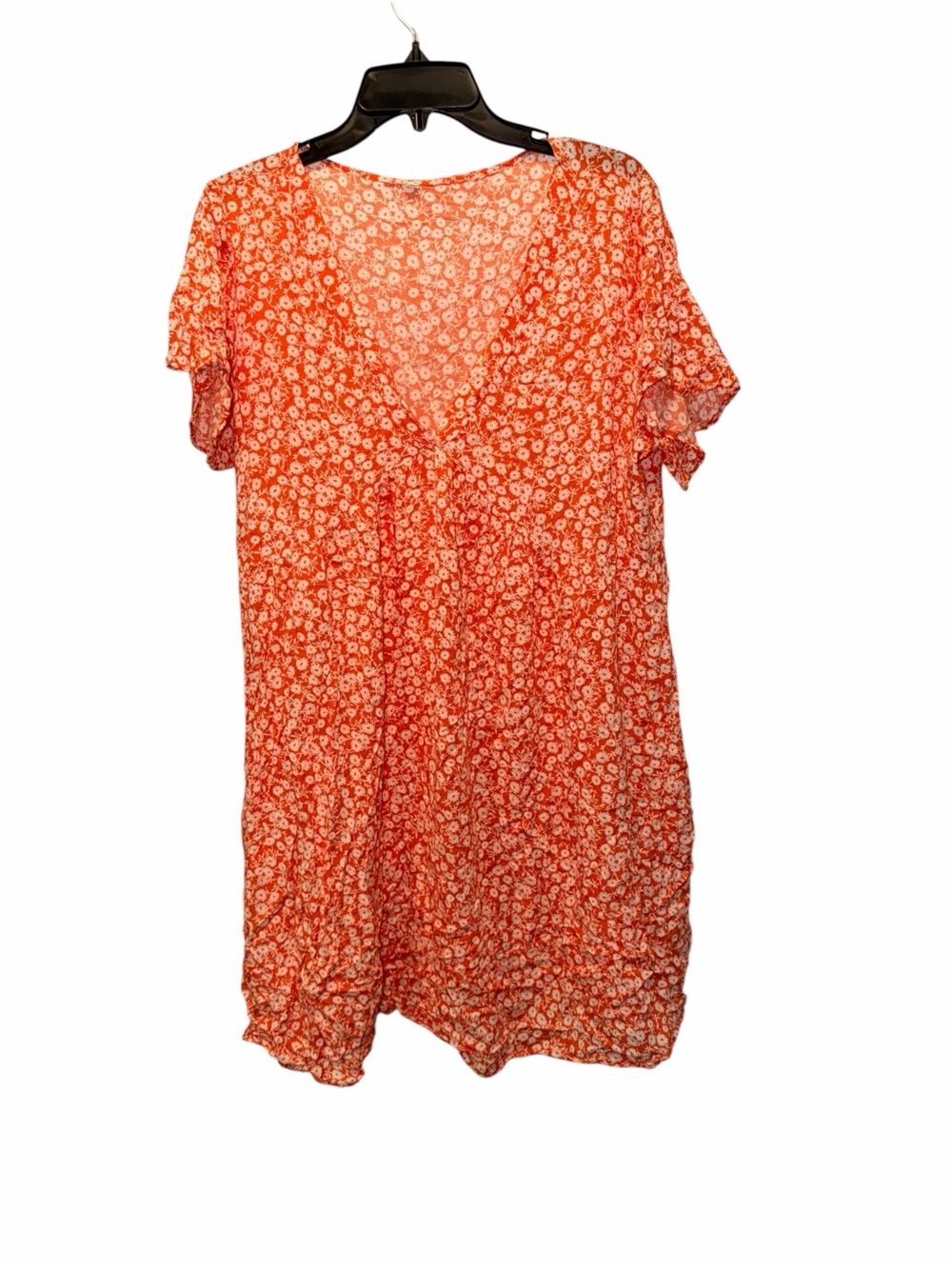 SHEIN Orange Floral Short Sleeve V-Neck Dress